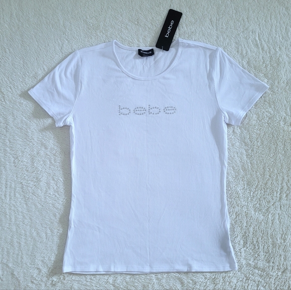 bebe White Ribbed Top with Clear Rhinestones💎 - NWT - Picture 9 of 15